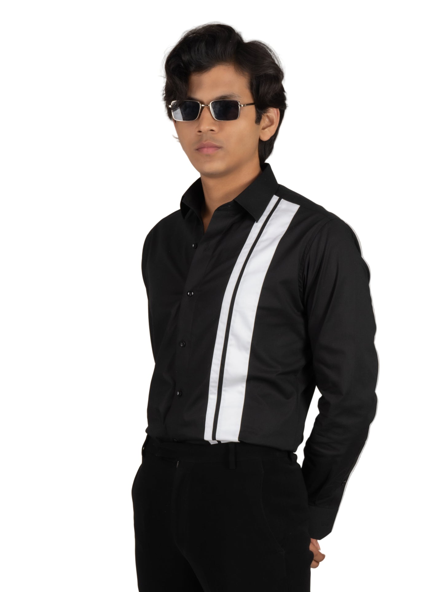 PLAIN STRIPE BLACK SHIRT