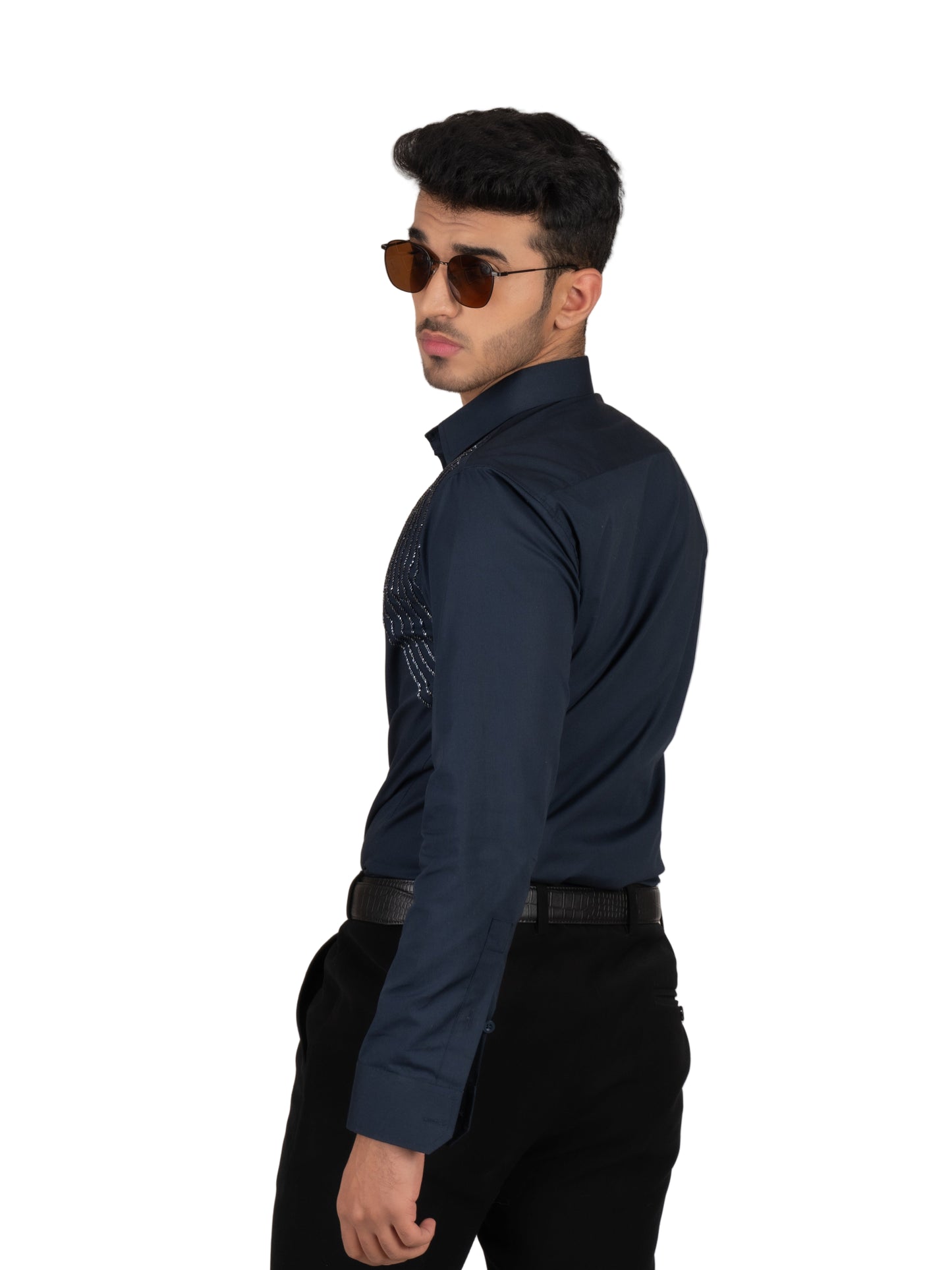 EMBROIDERED NAVY BLUE SHIRT
