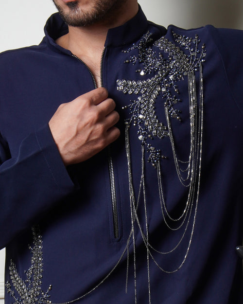 Argent Navy Embroidered Kurta