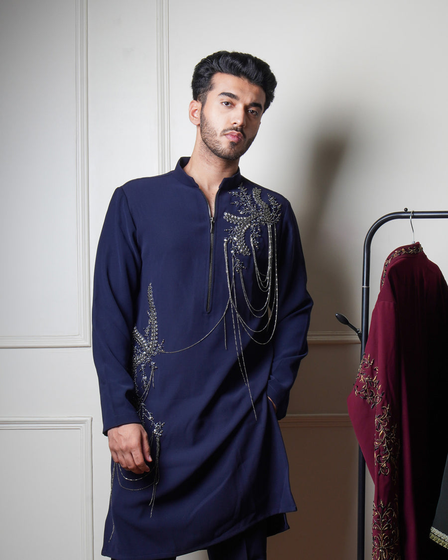 Argent Navy Embroidered Kurta