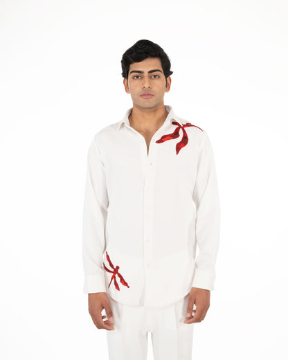 RED DRAG FLYY  WHITE SHIRT