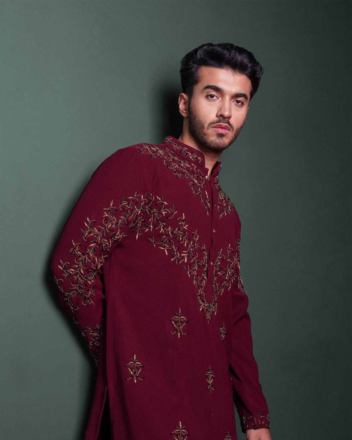 Regalia Wine Embroidered Kurta
