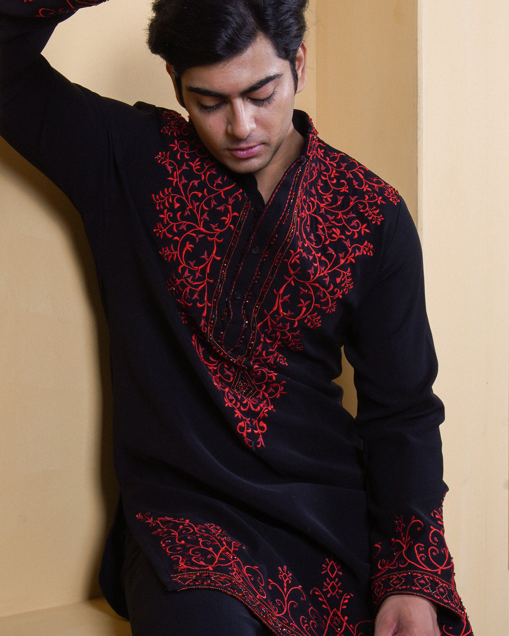 Rubra Black Embroidered Kurta