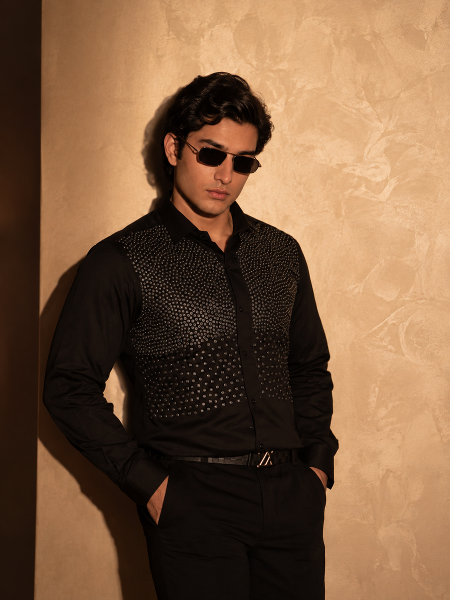 ICONIC BEAD EMBROIDERED BLACK SHIRT