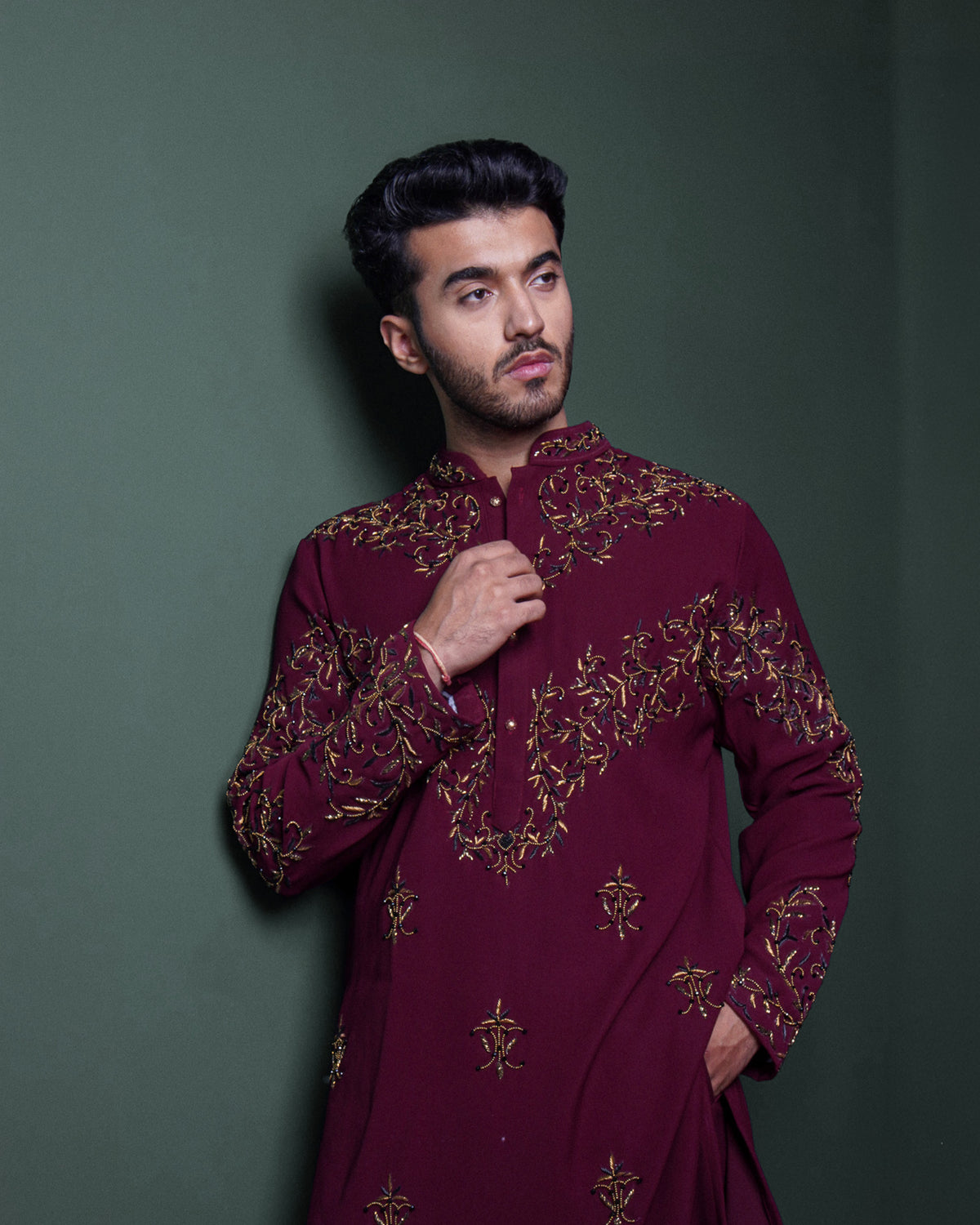 Regalia Wine Embroidered Kurta