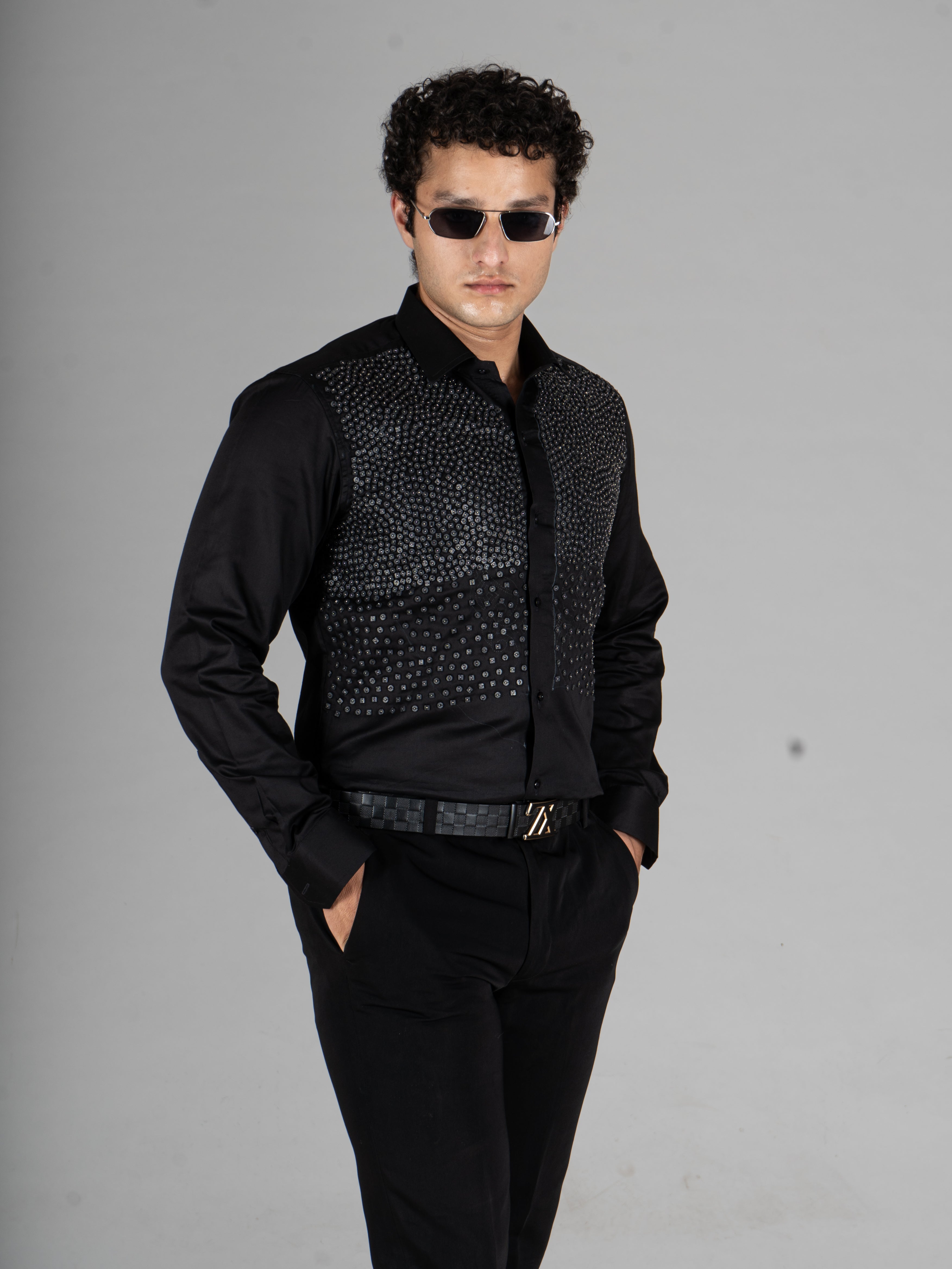ICONIC BEAD EMBROIDERED BLACK SHIRT - Menoir