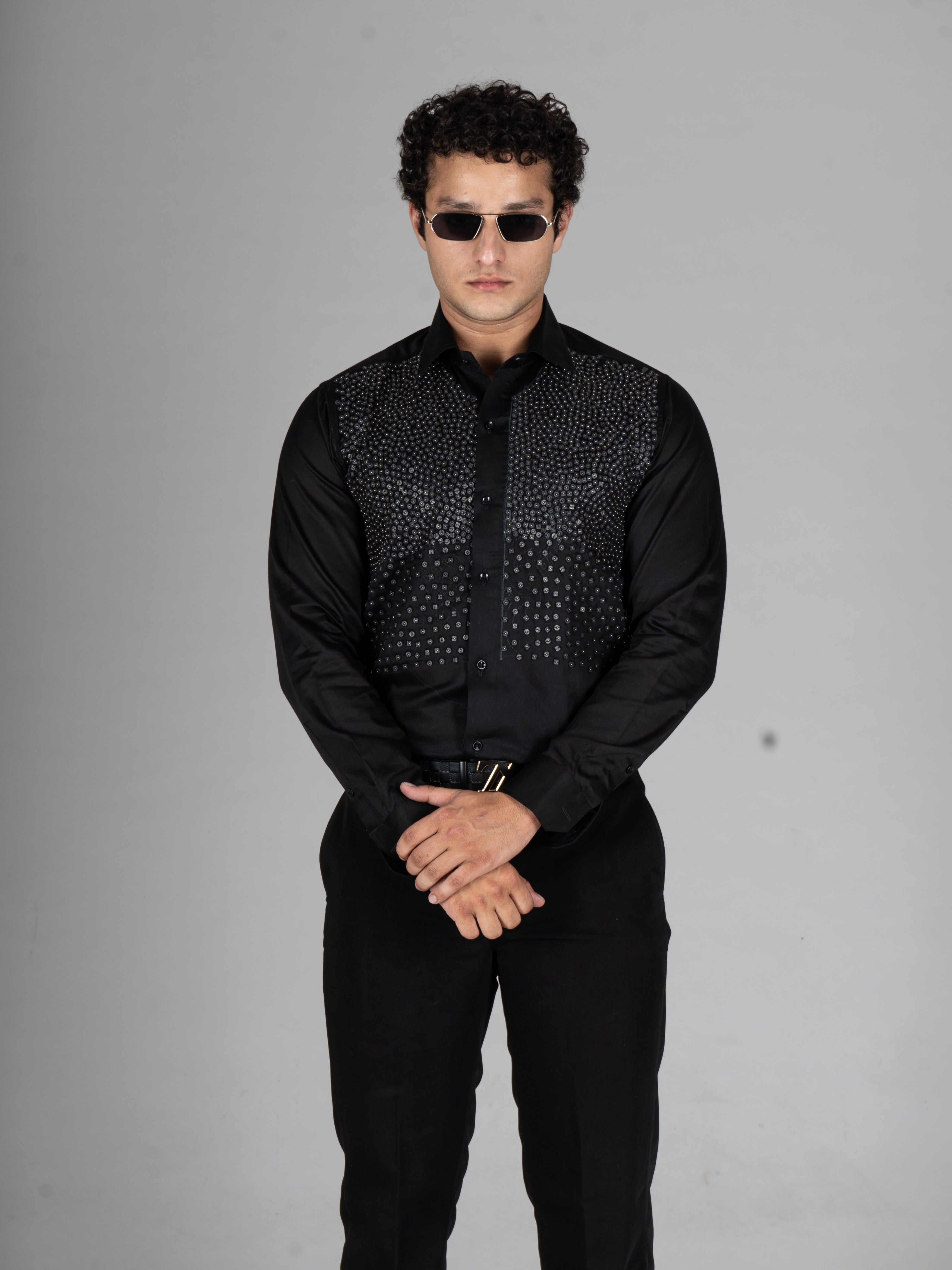 ICONIC BEAD EMBROIDERED BLACK SHIRT - Menoir