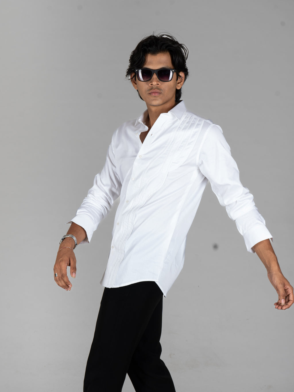 SIDE PLEAT WHITE SHIRT - Menoir
