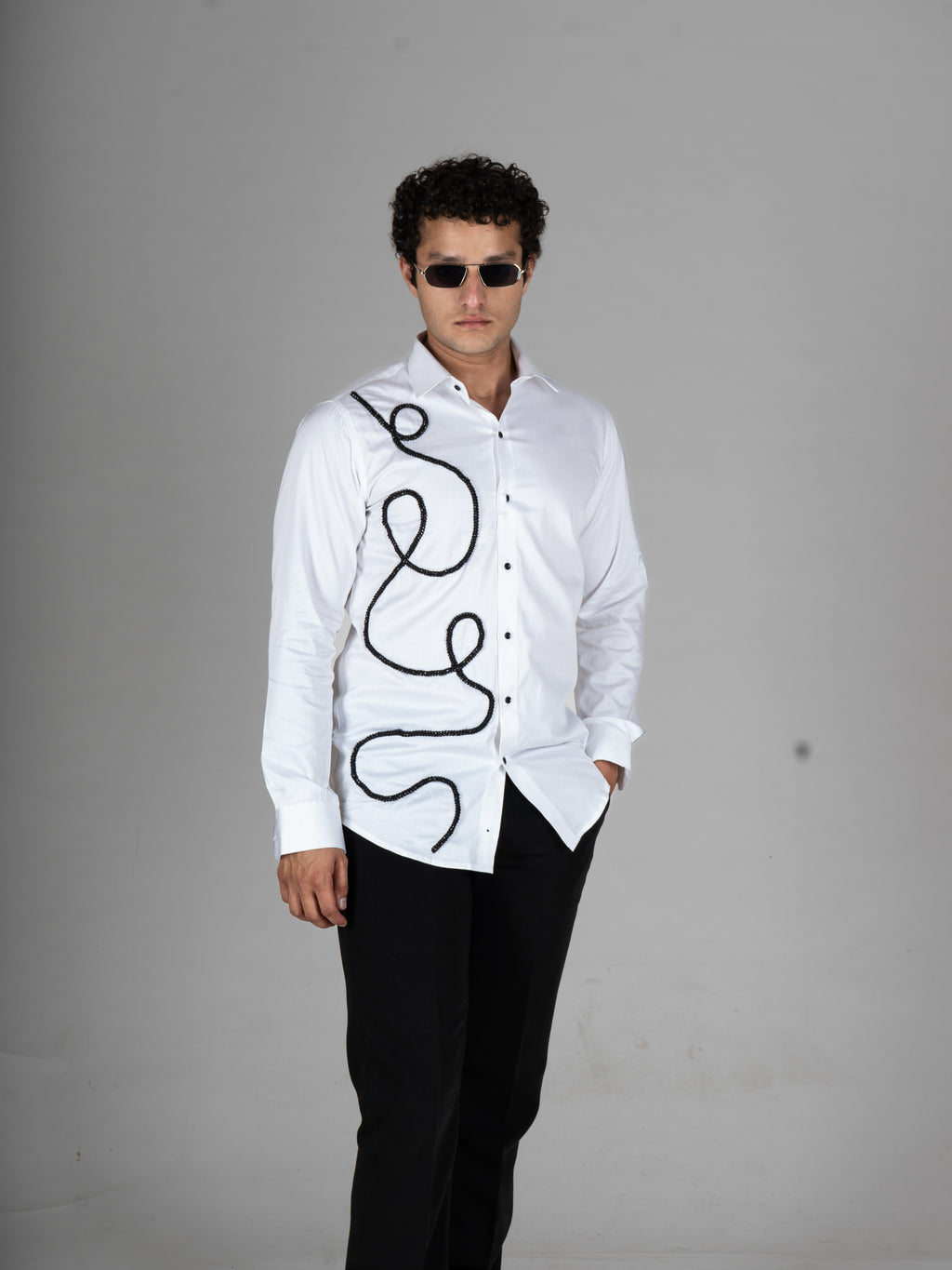 TANGLED WHITE BEAD EMBROIDERY SHIRT - Menoir