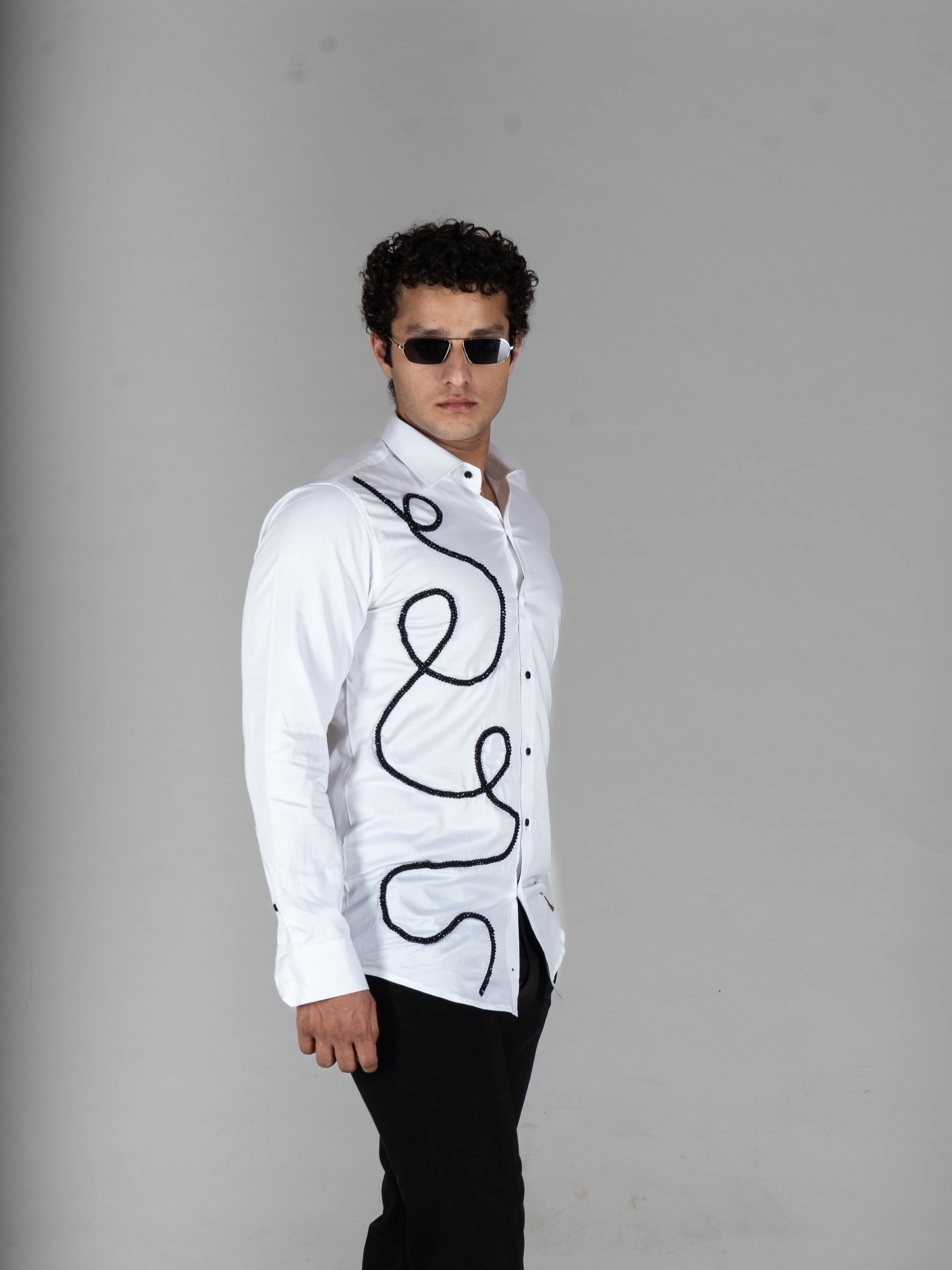 TANGLED WHITE BEAD EMBROIDERY SHIRT - Menoir