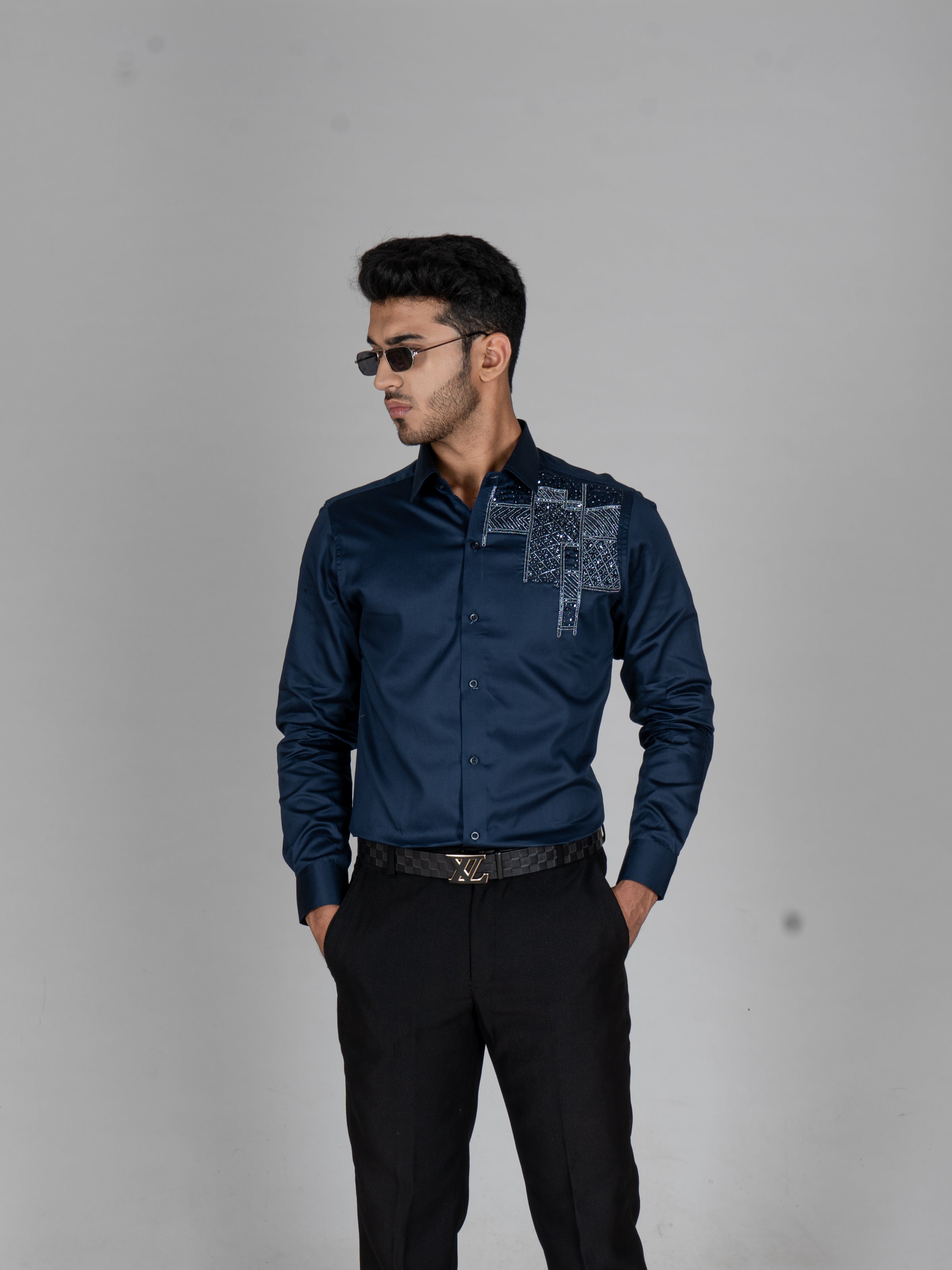 ETHNIC SIDE BLUE EMBROIDERED SHIRTS - Menoir
