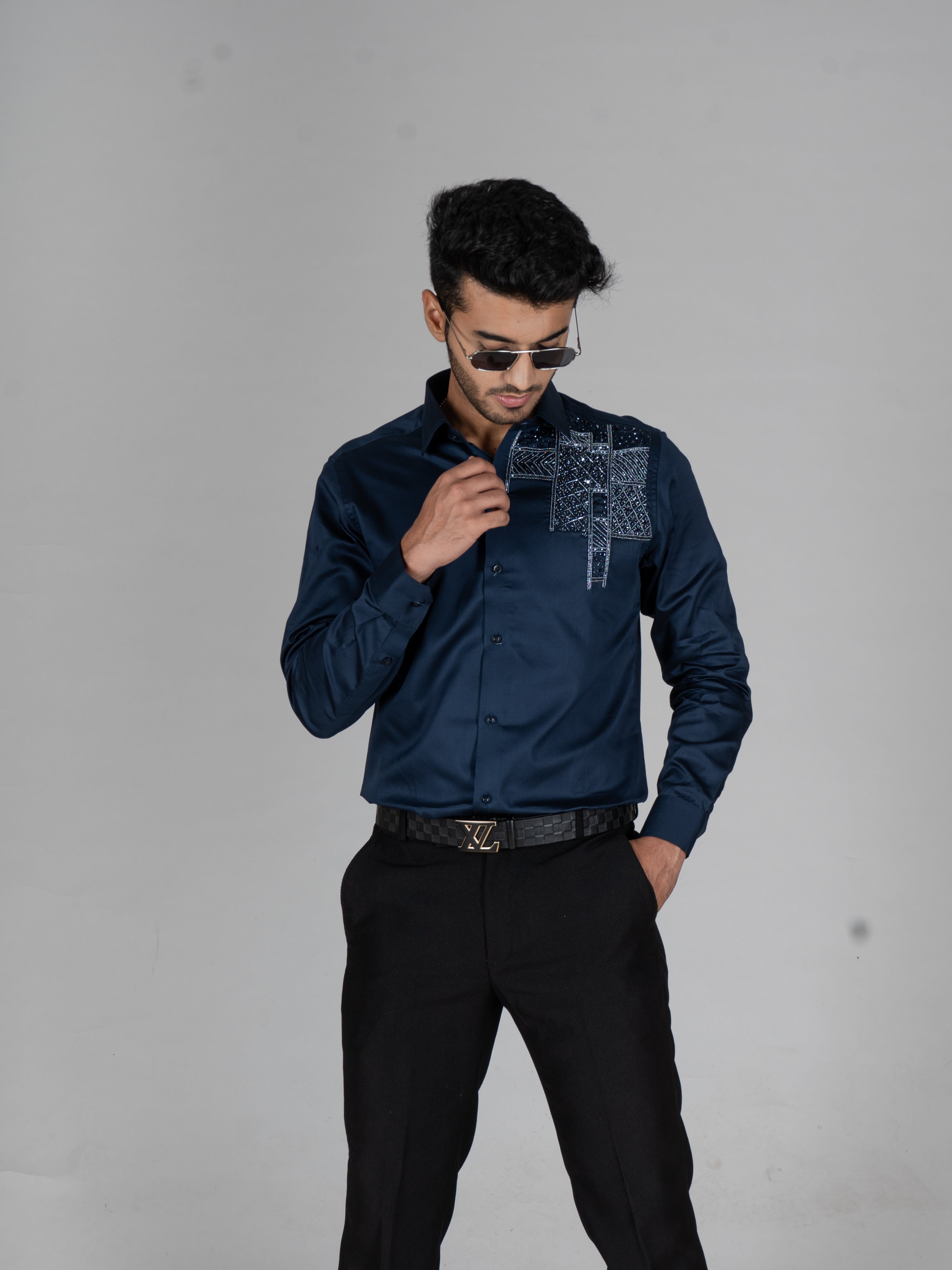 ETHNIC SIDE BLUE EMBROIDERED SHIRTS - Menoir