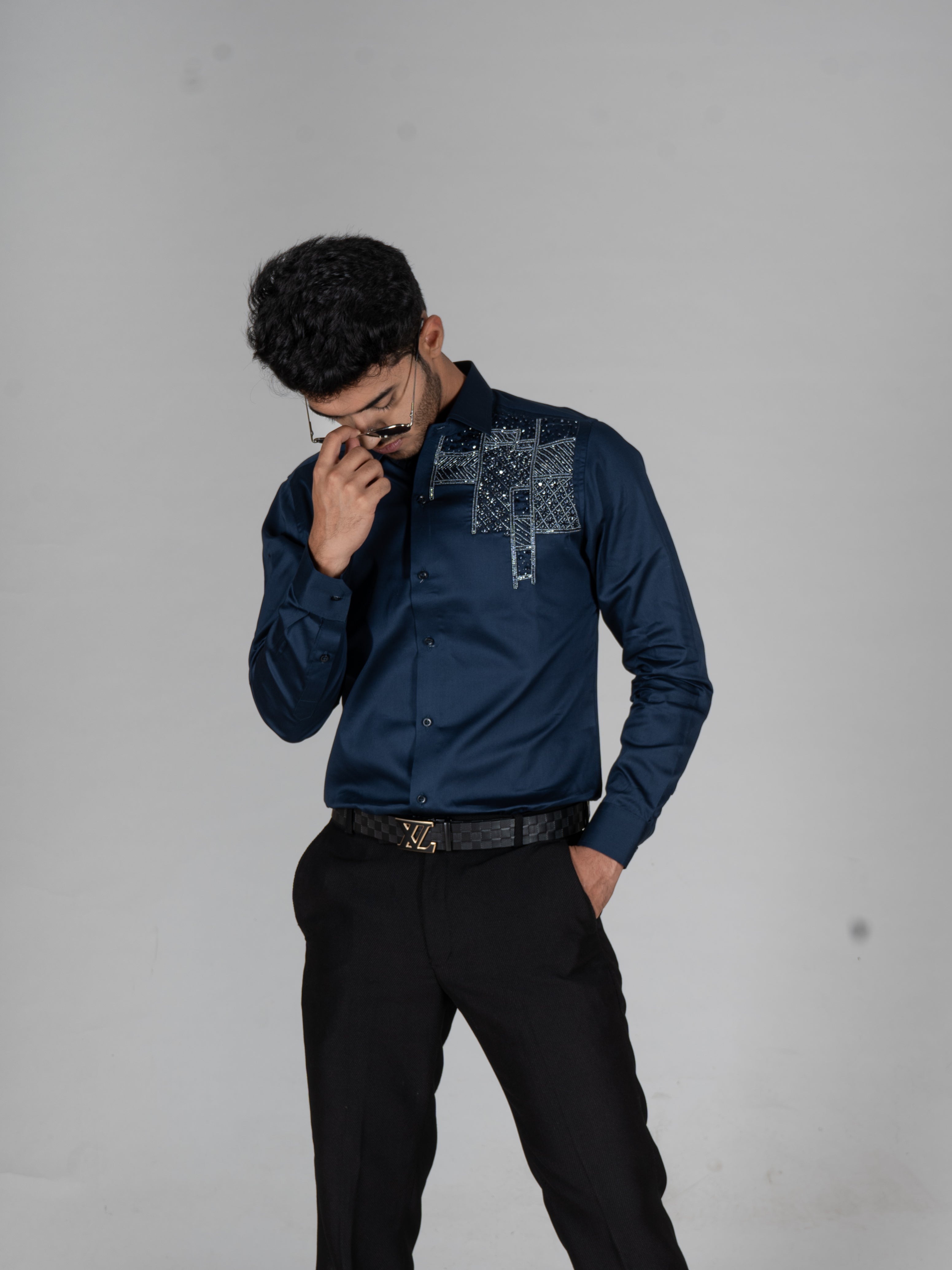 ETHNIC SIDE BLUE EMBROIDERED SHIRTS - Menoir