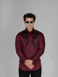 CENTERED WINE EMBROIDERED SHIRT - Menoir