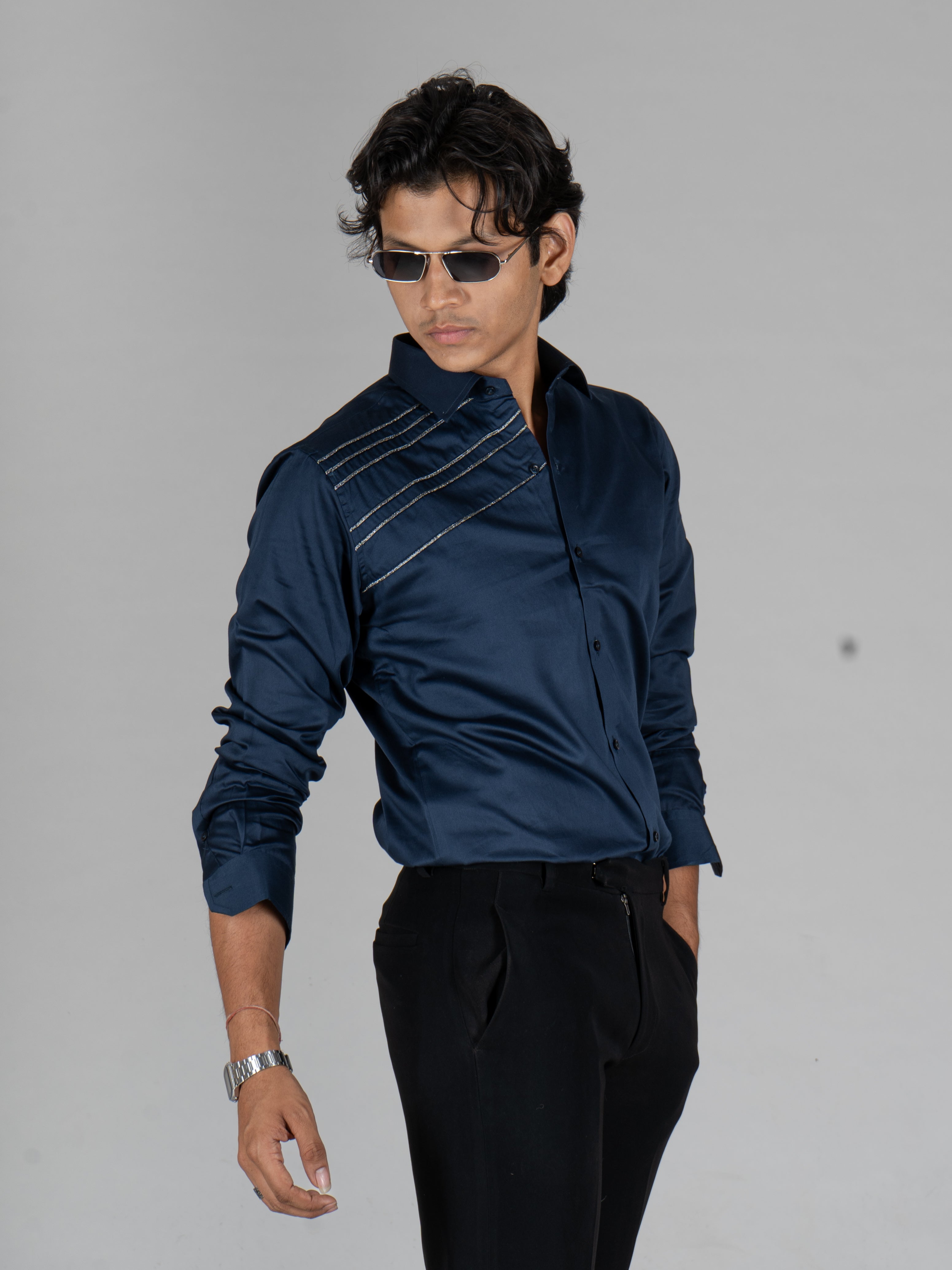 3 GLAZE LINE NAVY BLUE SHIRT - Menoir