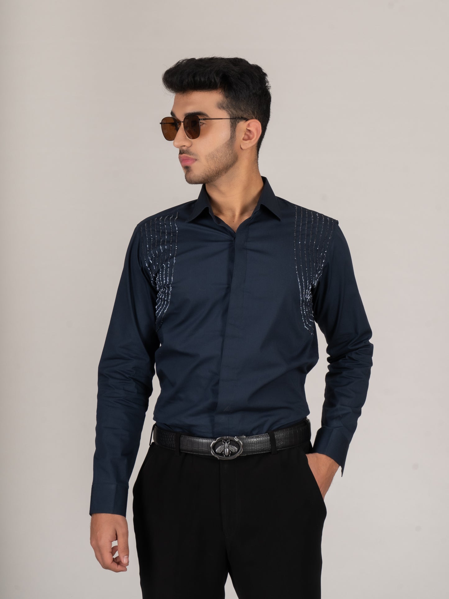 EMBROIDERED NAVY BLUE SHIRT