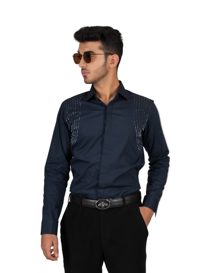 EMBROIDERED NAVY BLUE SHIRT