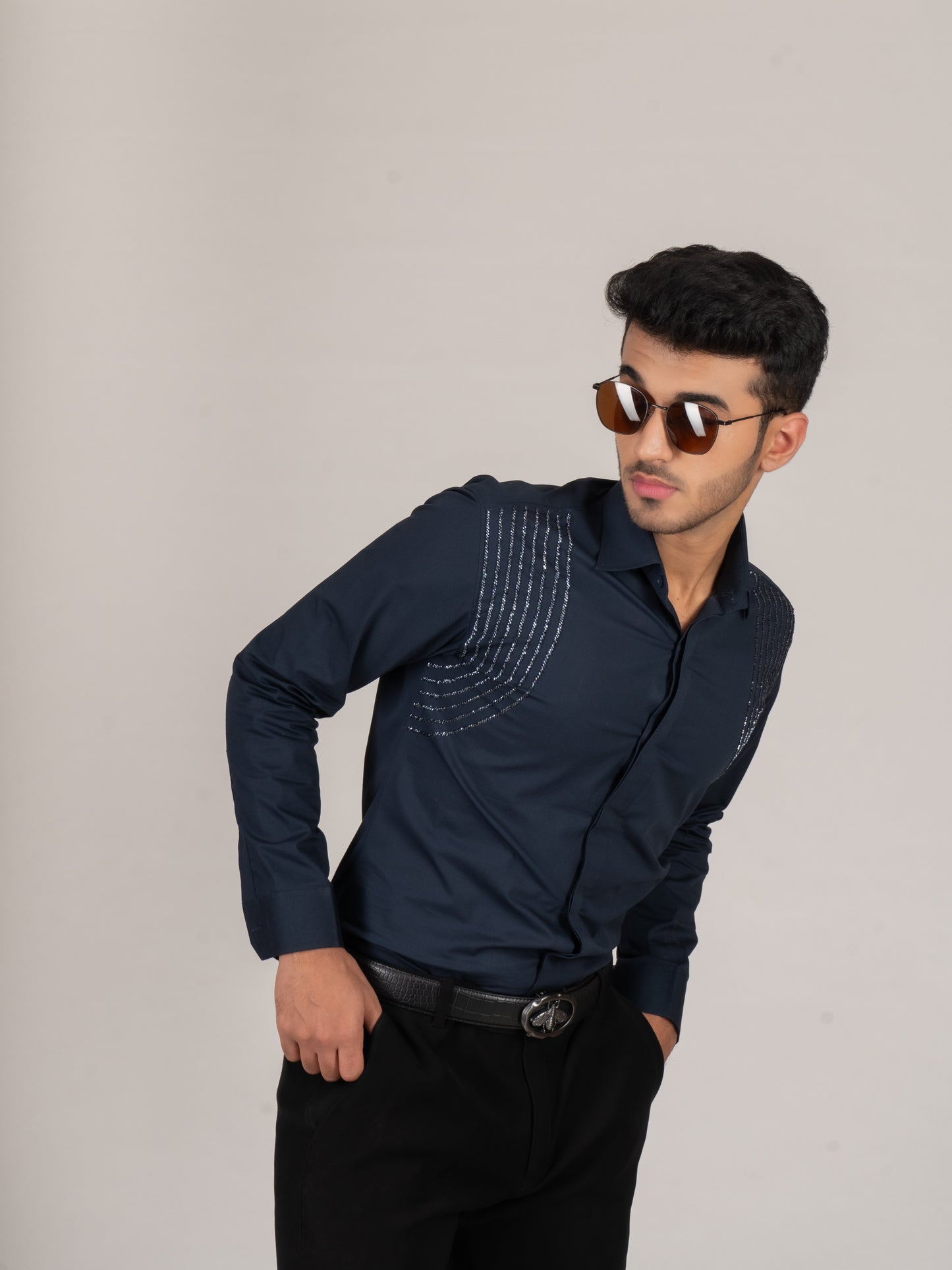 EMBROIDERED NAVY BLUE SHIRT