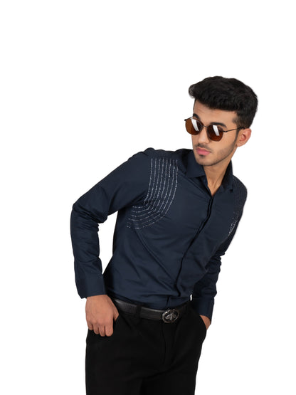 EMBROIDERED NAVY BLUE SHIRT