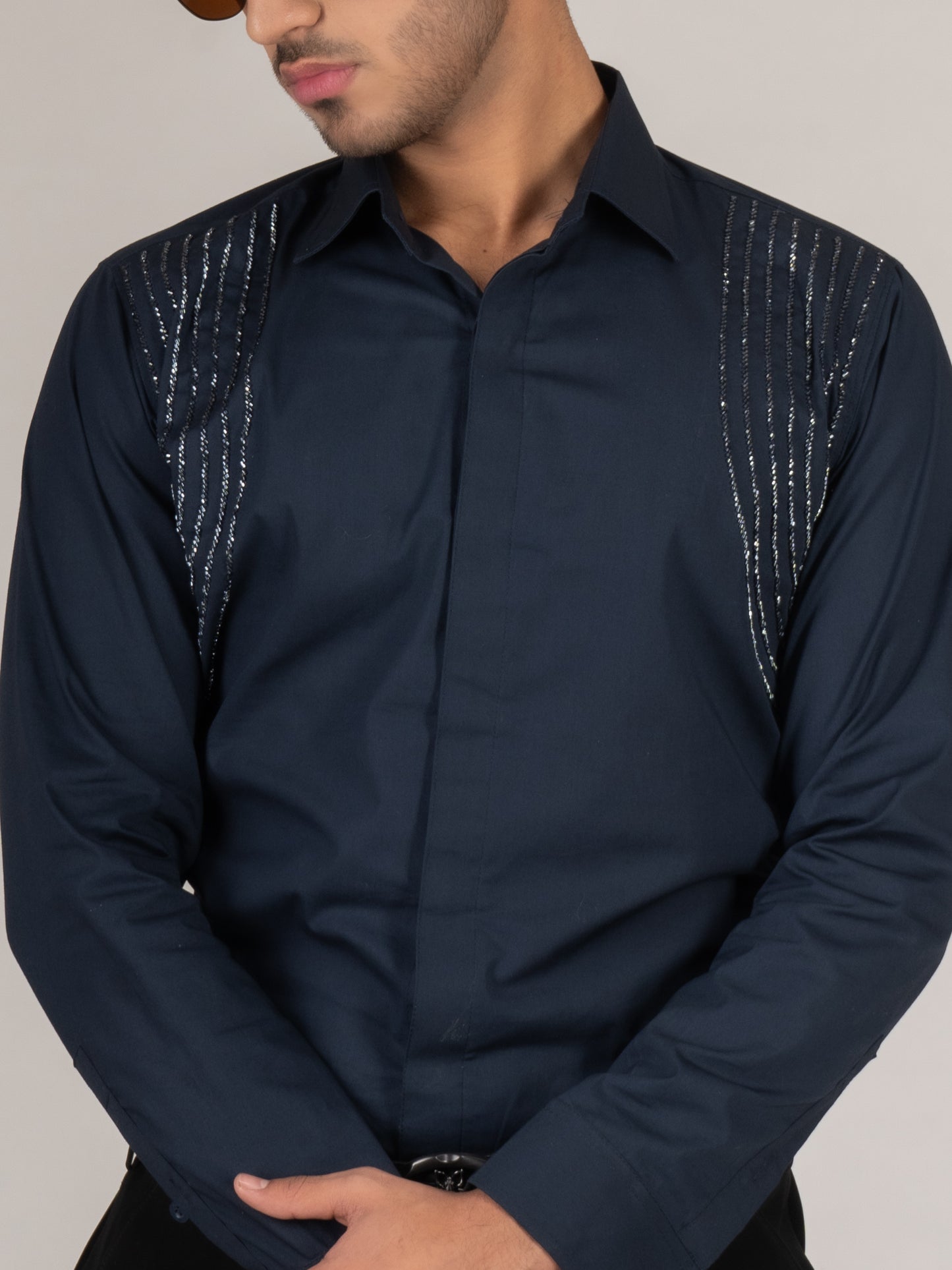 EMBROIDERED NAVY BLUE SHIRT