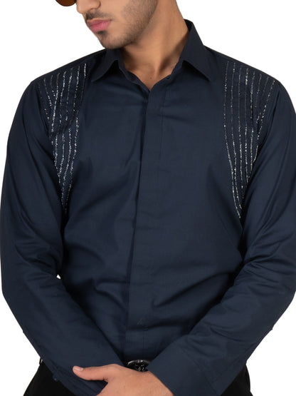 EMBROIDERED NAVY BLUE SHIRT