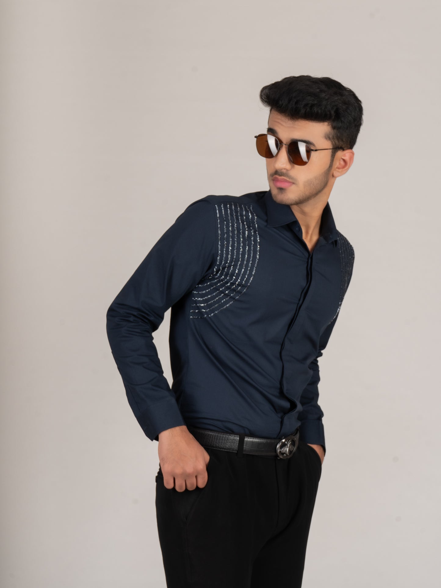 EMBROIDERED NAVY BLUE SHIRT