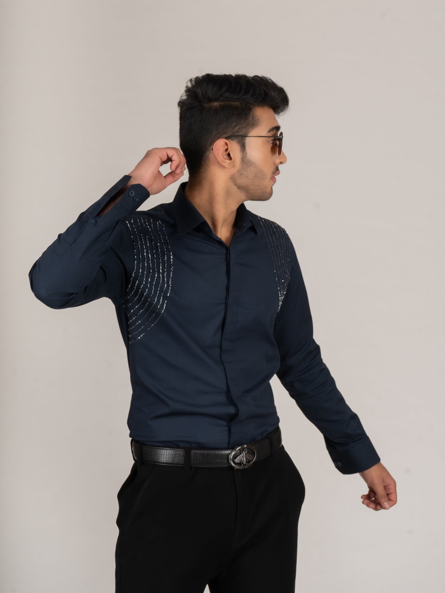 EMBROIDERED NAVY BLUE SHIRT