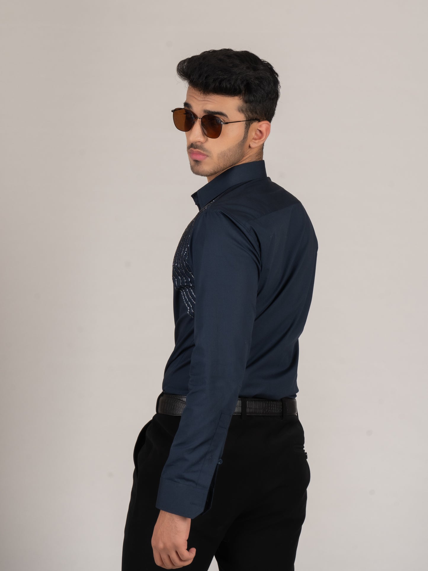 EMBROIDERED NAVY BLUE SHIRT