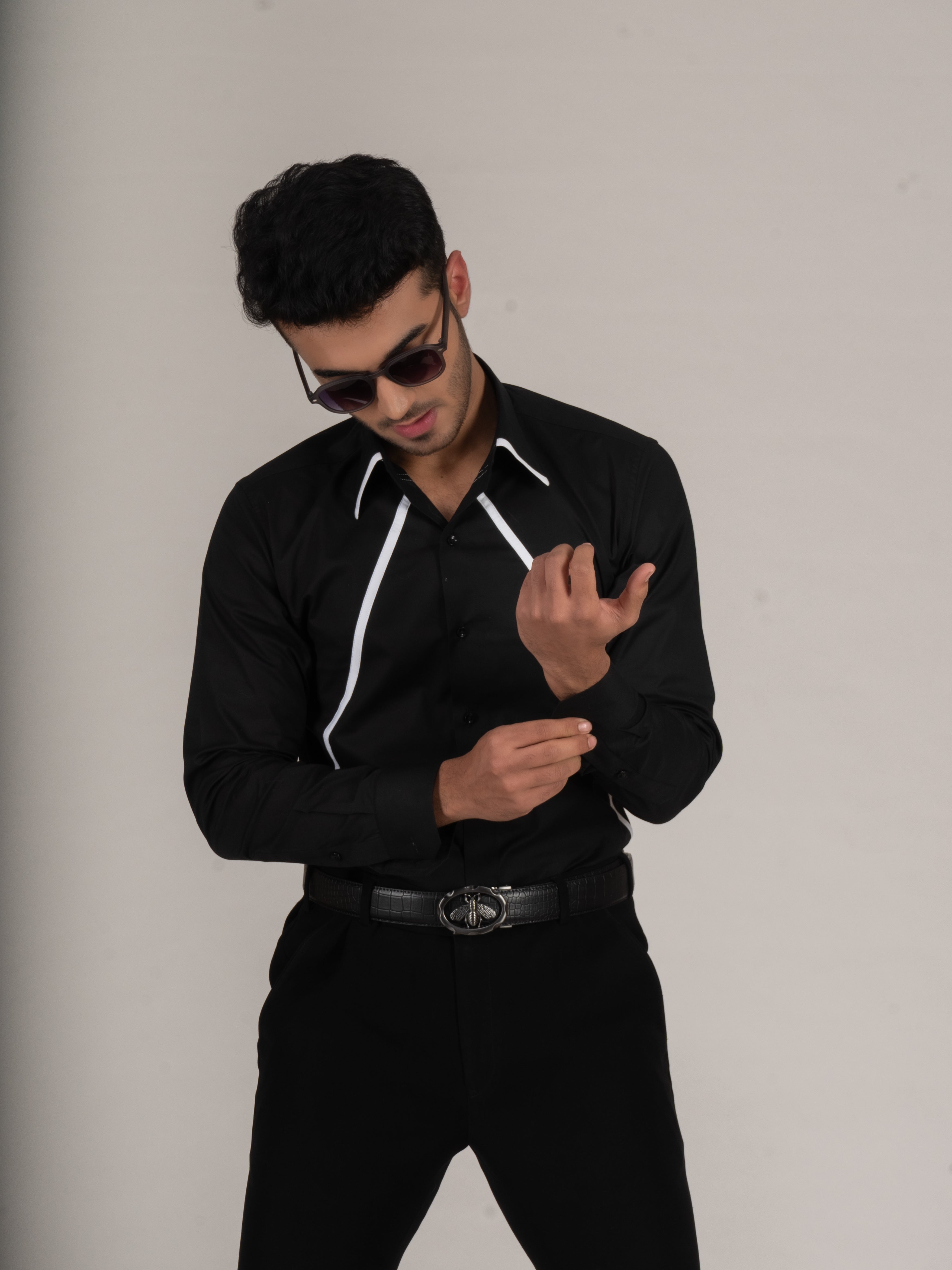 DIAGONAL STRIPES BLACK SHIRT - Menoir