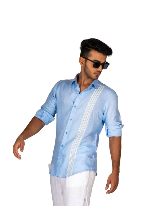4 STRIPE SKY BLUE LINEN SHIRT - Menoir