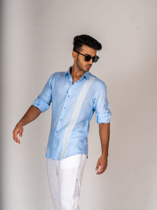 4 STRIPE SKY BLUE LINEN SHIRT