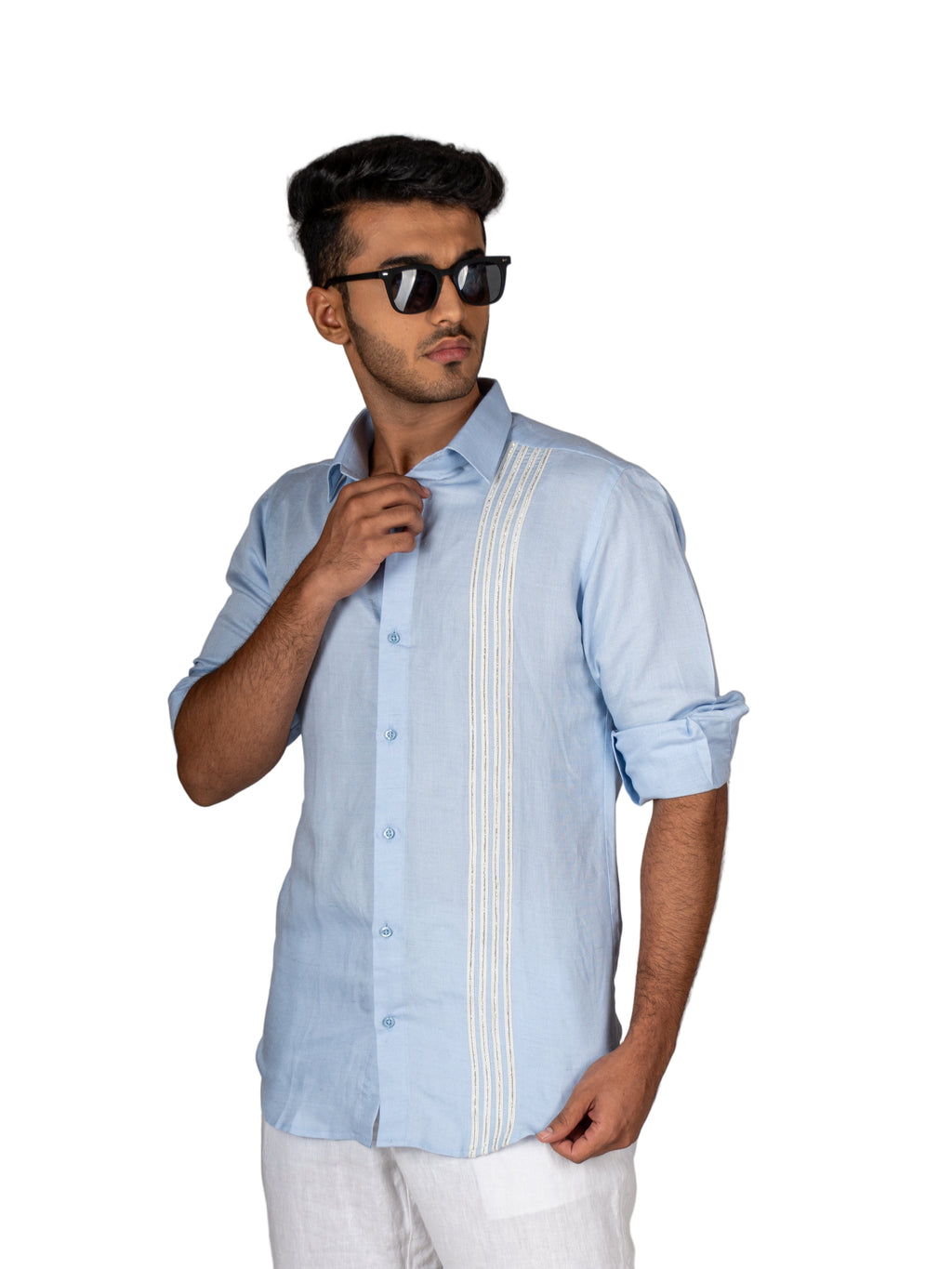 4 STRIPE SKY BLUE LINEN SHIRT - Menoir
