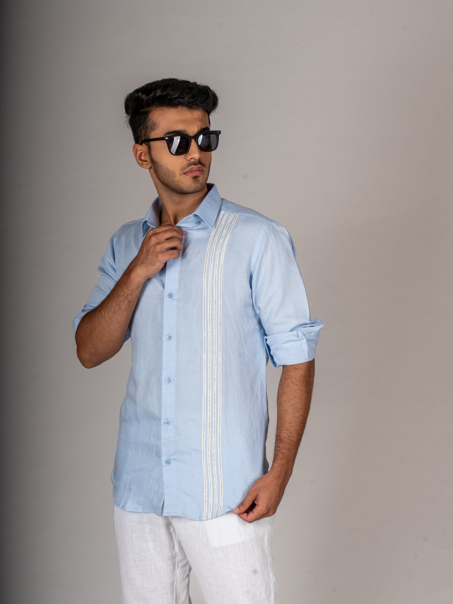 4 STRIPE SKY BLUE LINEN SHIRT