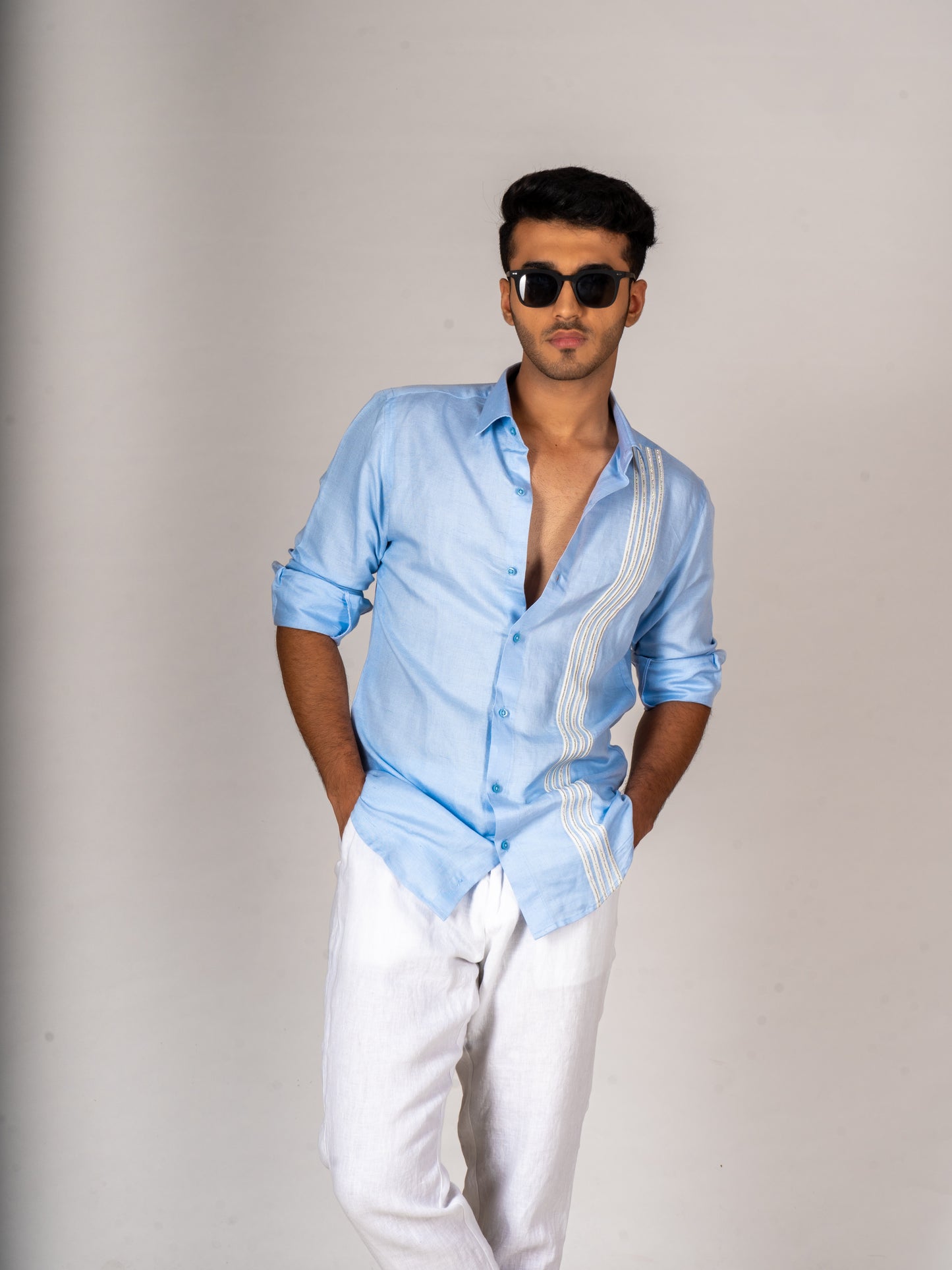 4 STRIPE SKY BLUE LINEN SHIRT