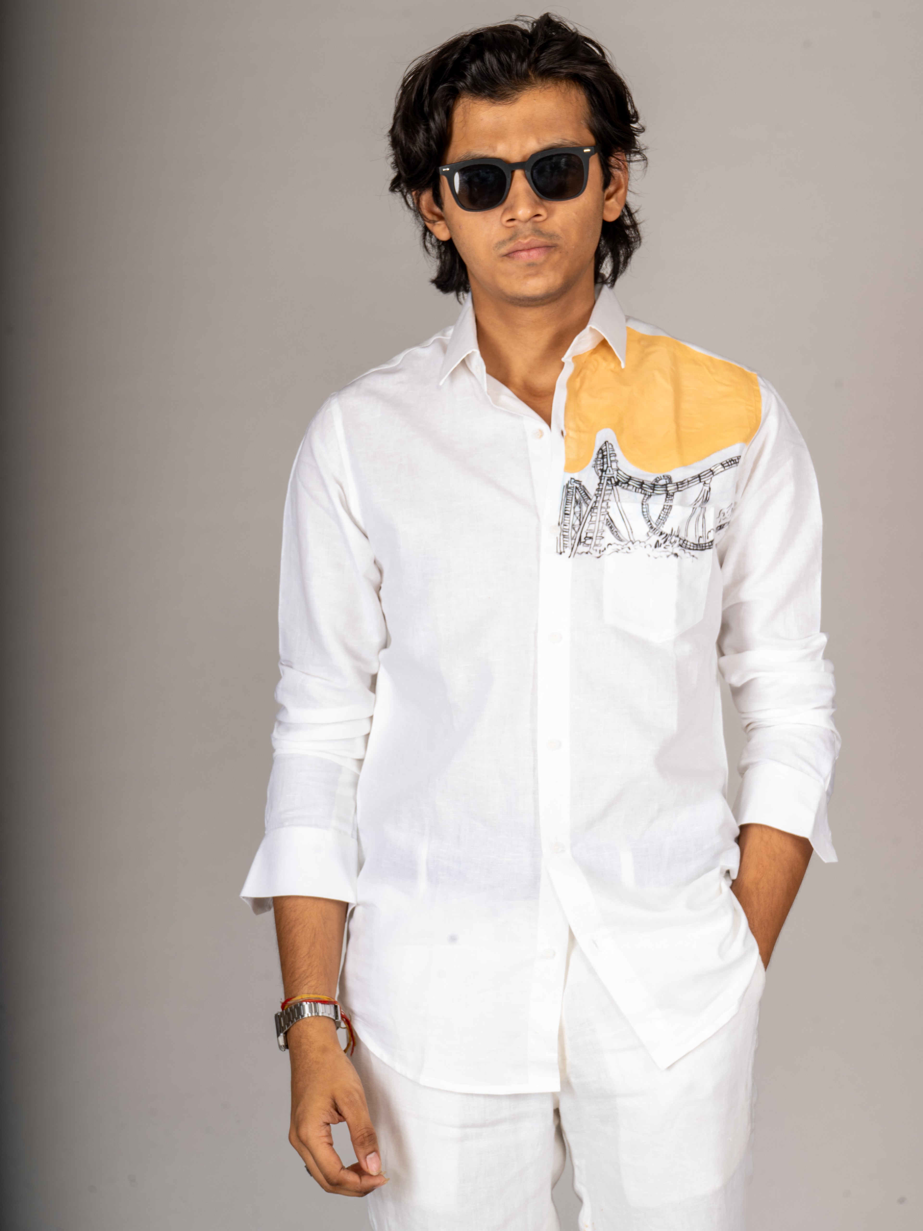 COASTER PAINTED WHITE LINEN SHIRT - Menoir