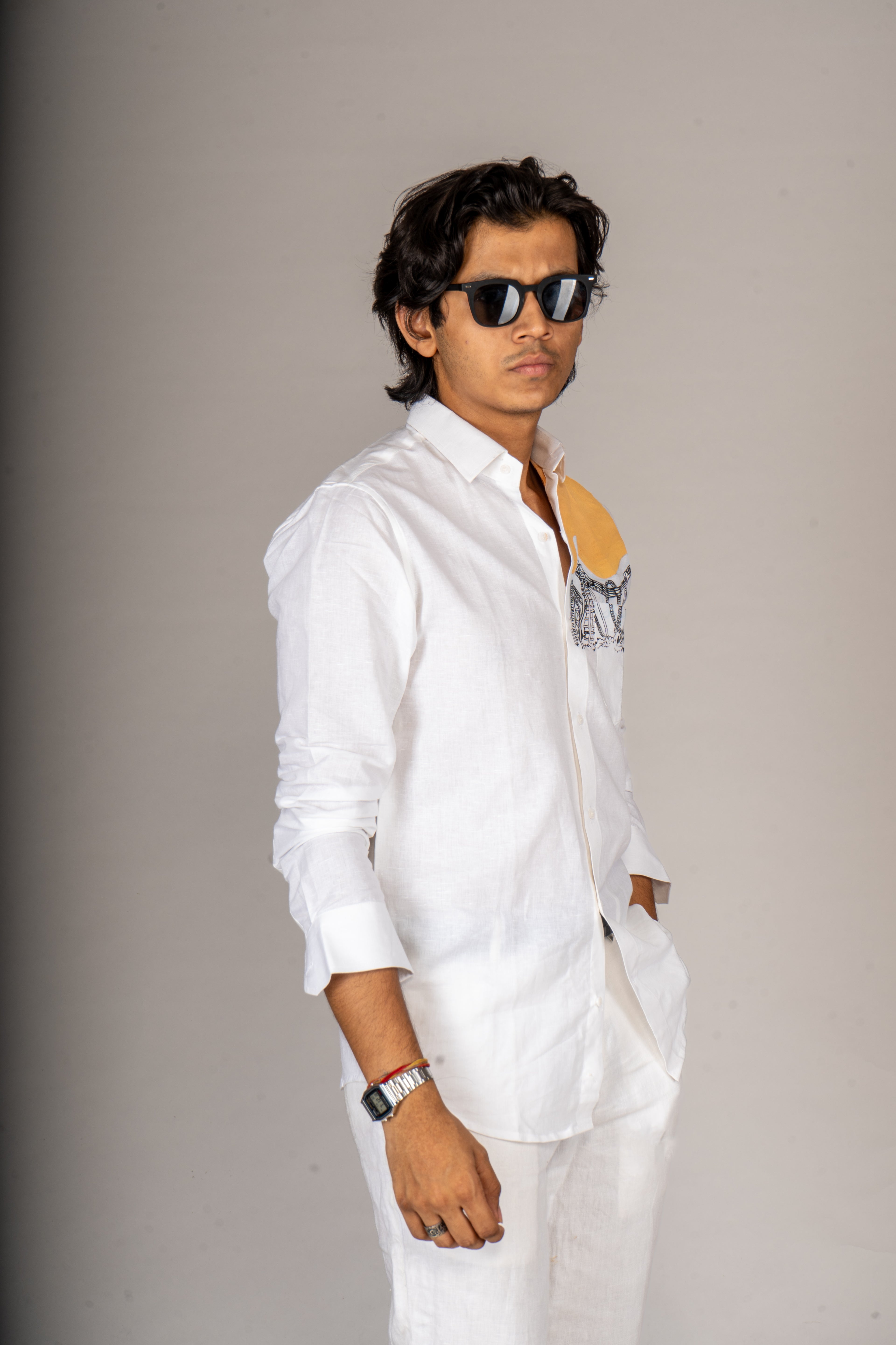 COASTER PAINTED WHITE LINEN SHIRT - Menoir