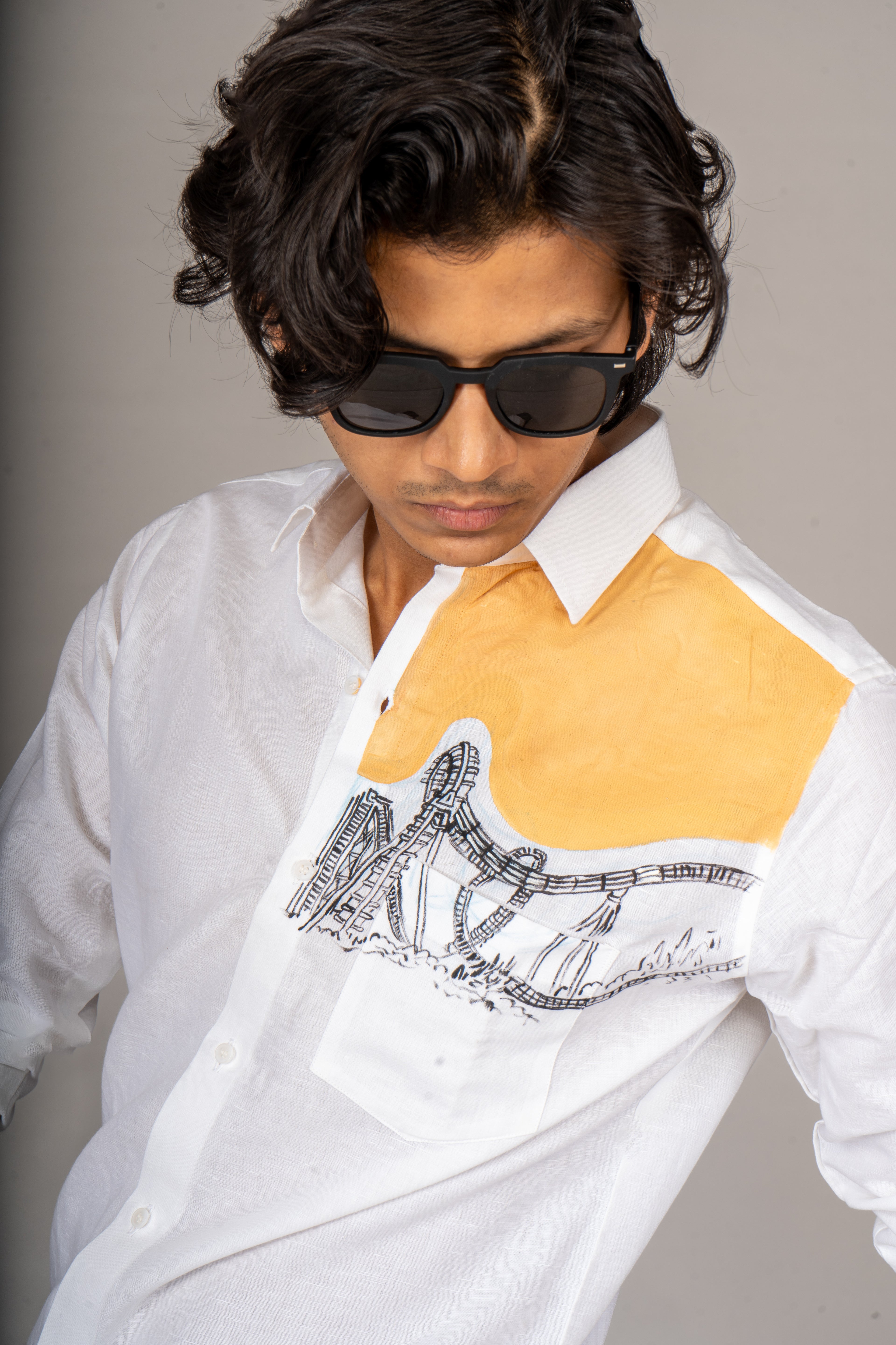 COASTER PAINTED WHITE LINEN SHIRT - Menoir