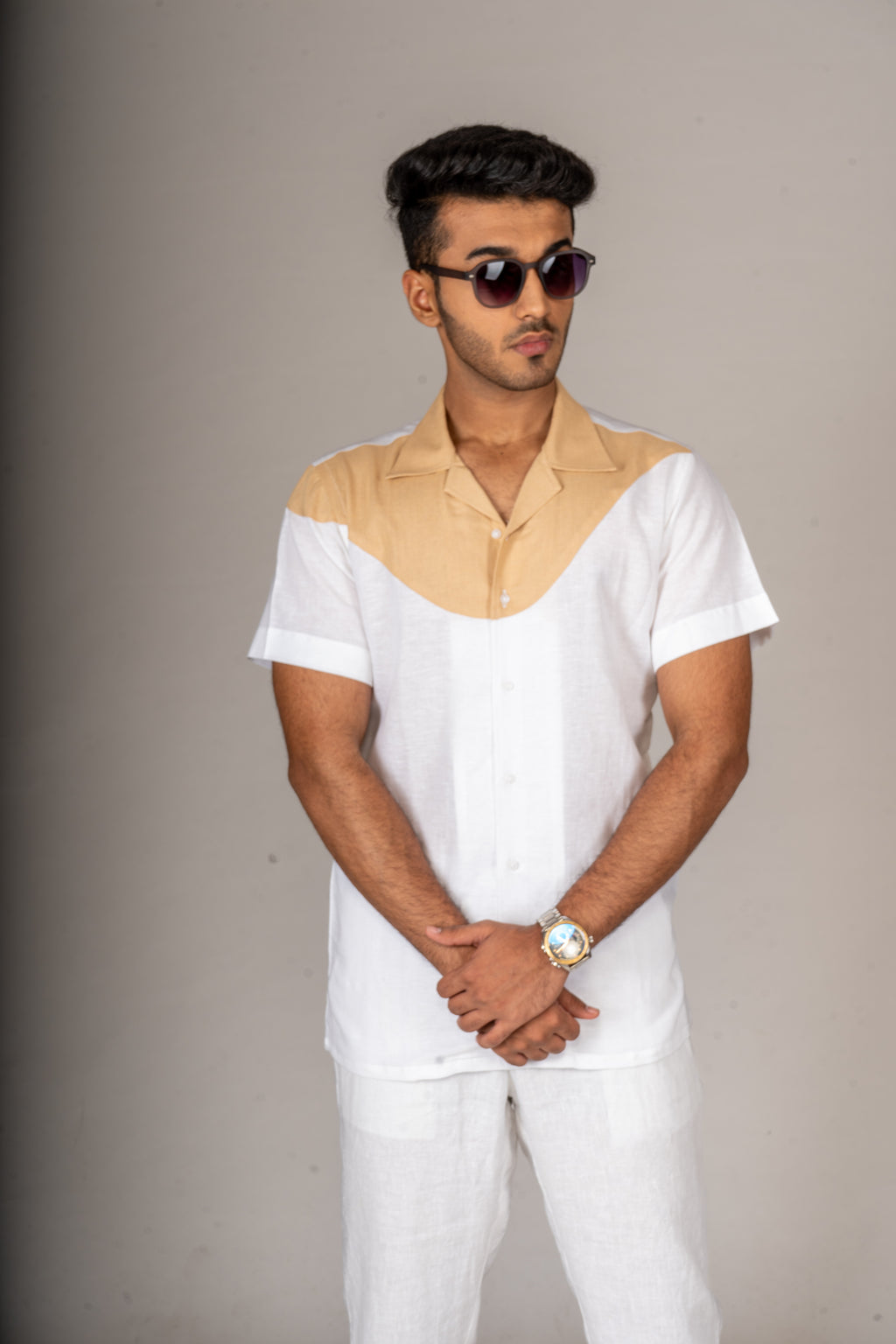 DRIP BEIGE CUBAN COLLAR SHIRT - Menoir