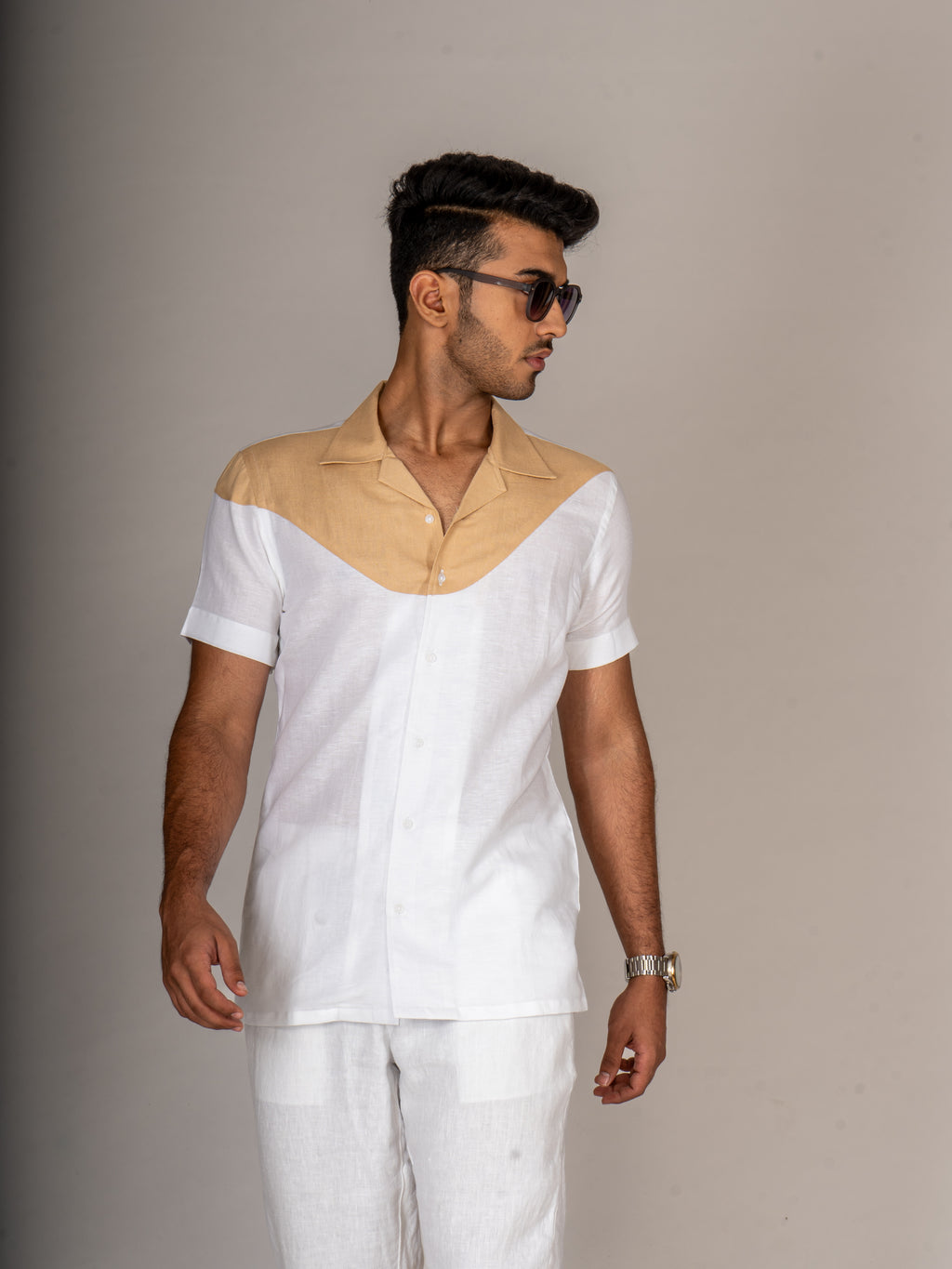 DRIP BEIGE CUBAN COLLAR SHIRT - Menoir