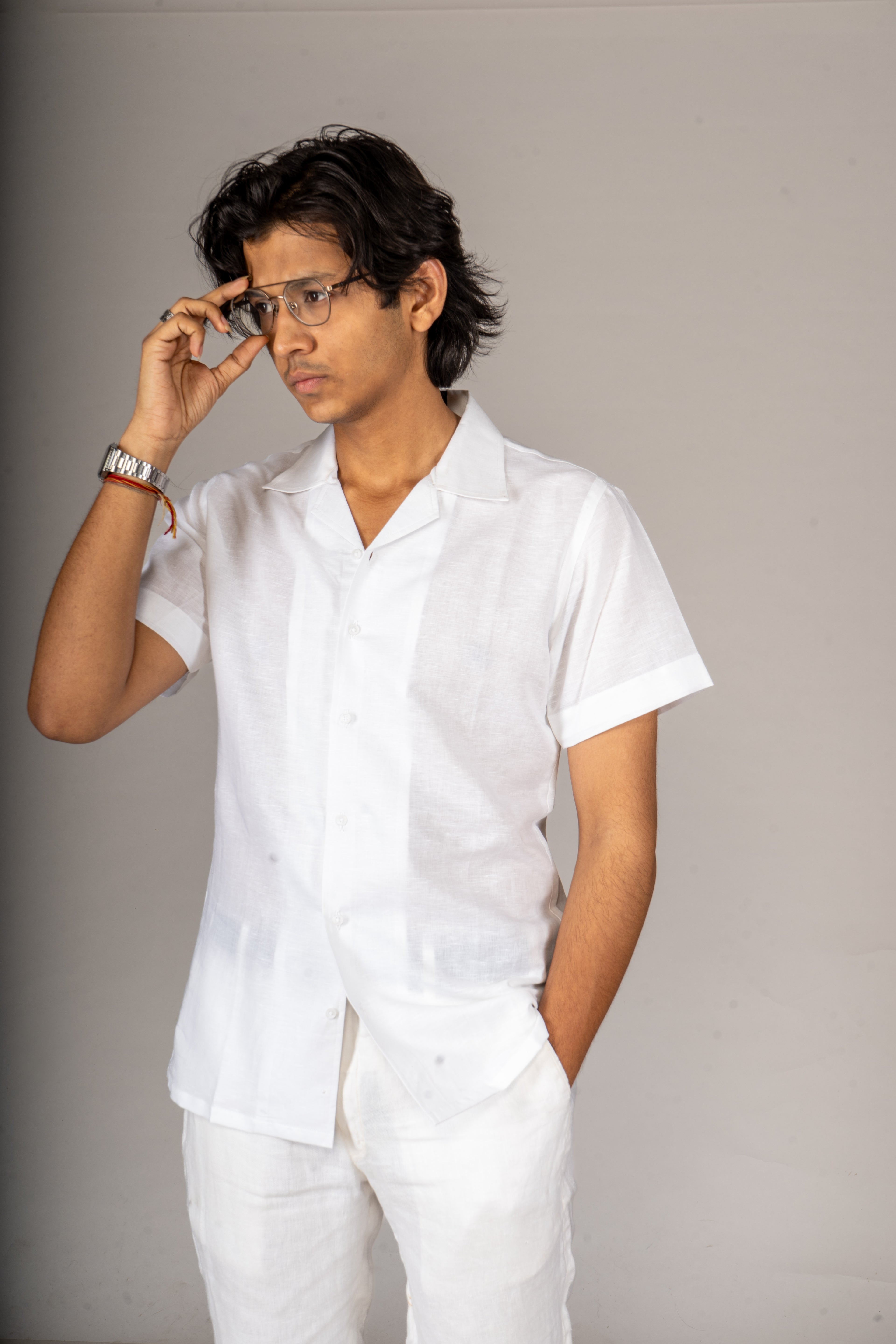 WHITE CUBAN COLLAR SHIRT - Menoir