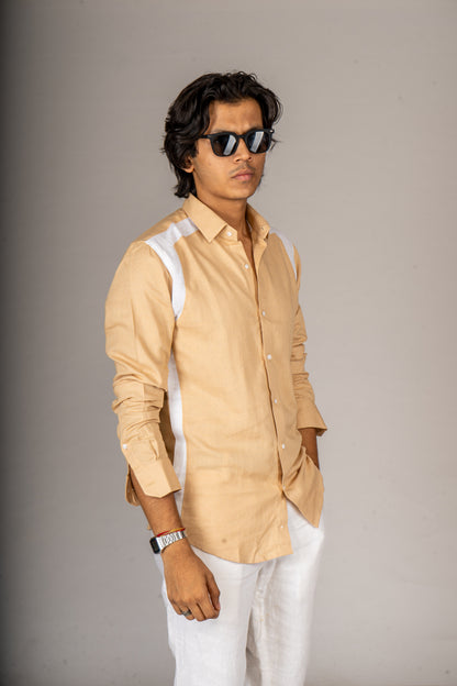 SIDE PATCH BEIGE LINEN SHIRT