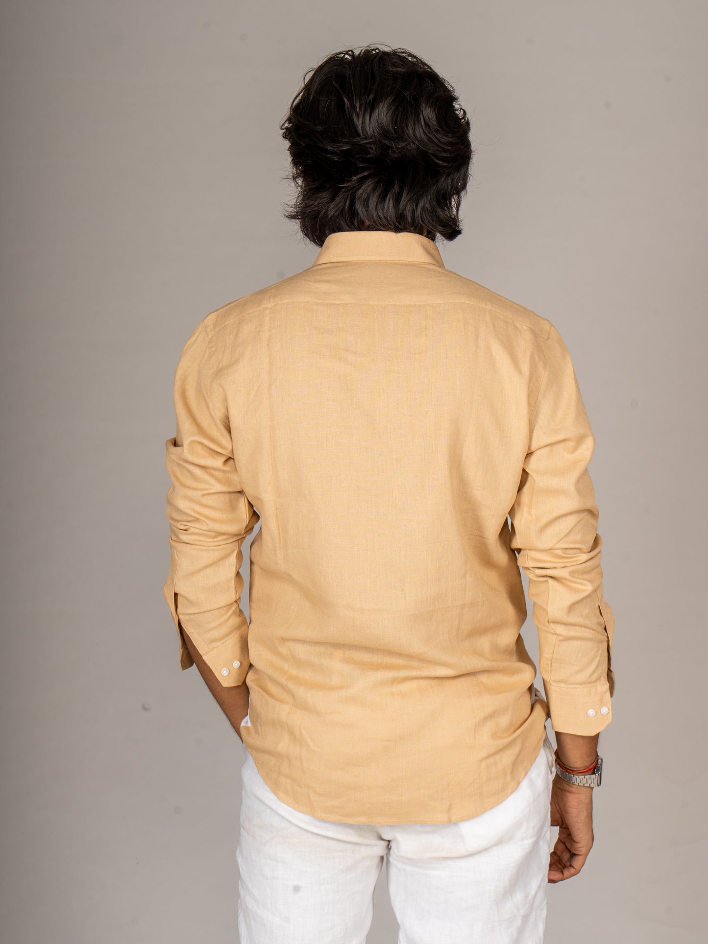 SIDE PATCH BEIGE LINEN SHIRT