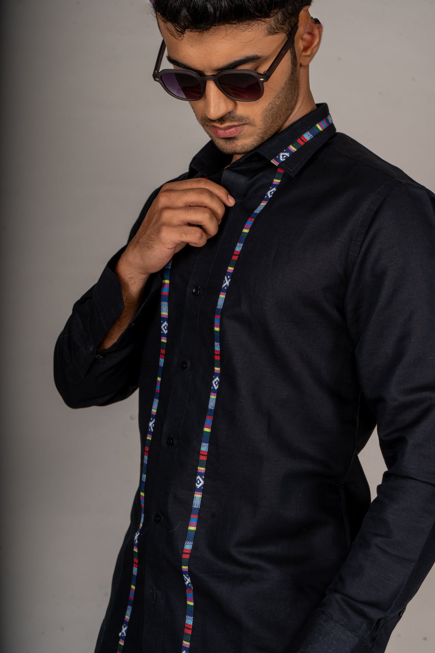 MULTI STRIPE BLACK LINEN SHIRT