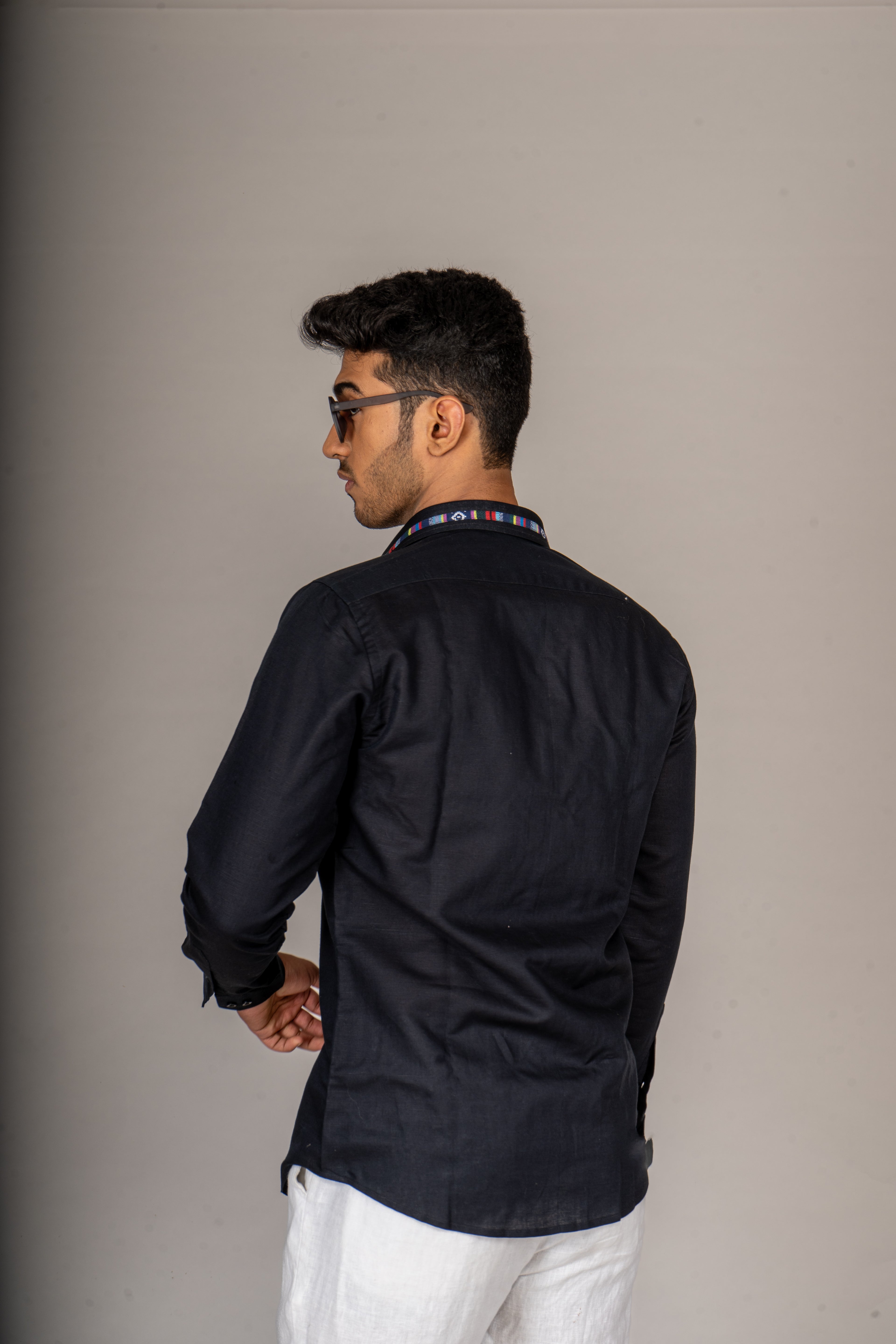 MULTI STRIPE BLACK LINEN SHIRT - Menoir