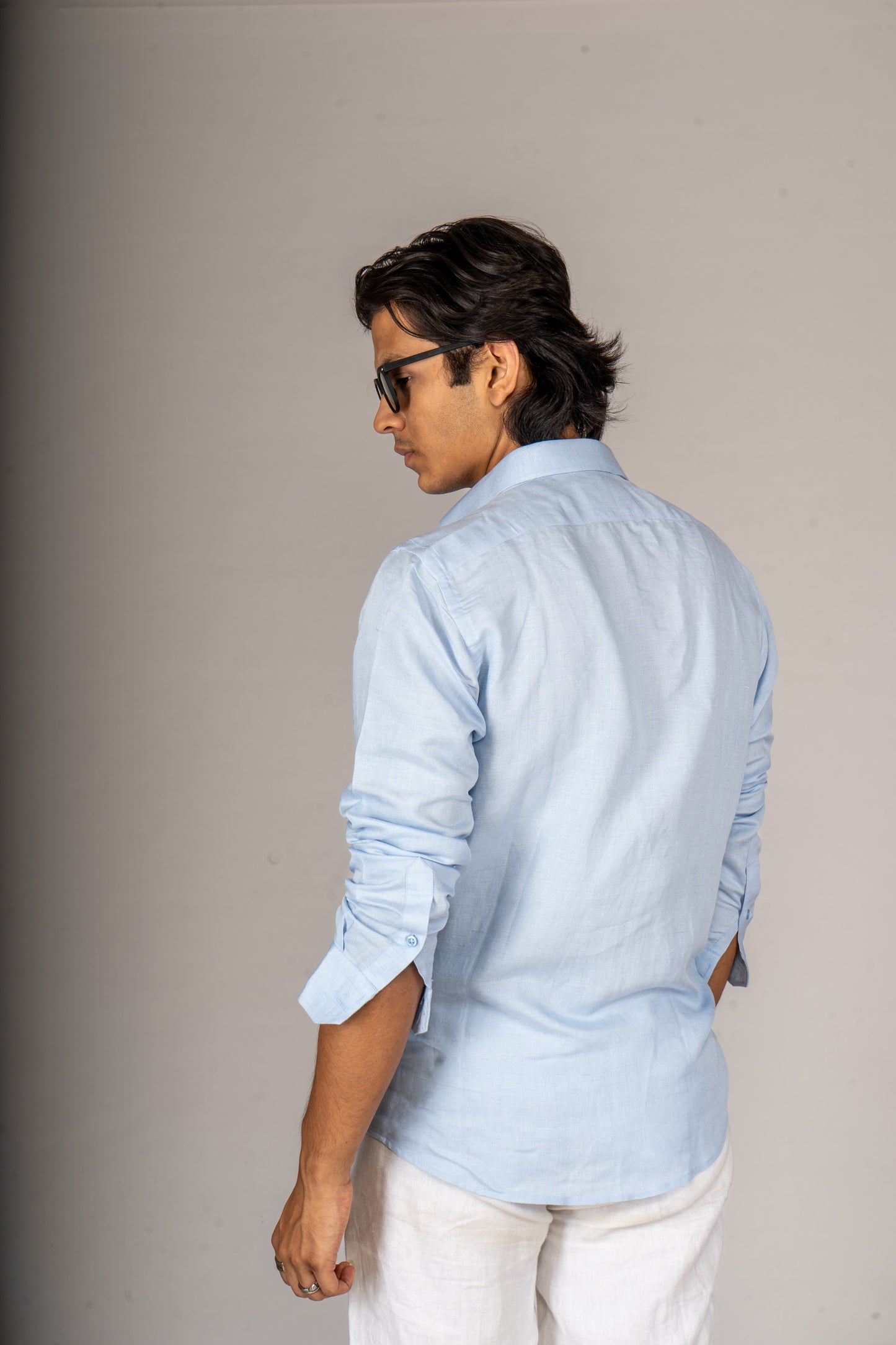 2 STRIPE SILVER BLUE LINEN SHIRT