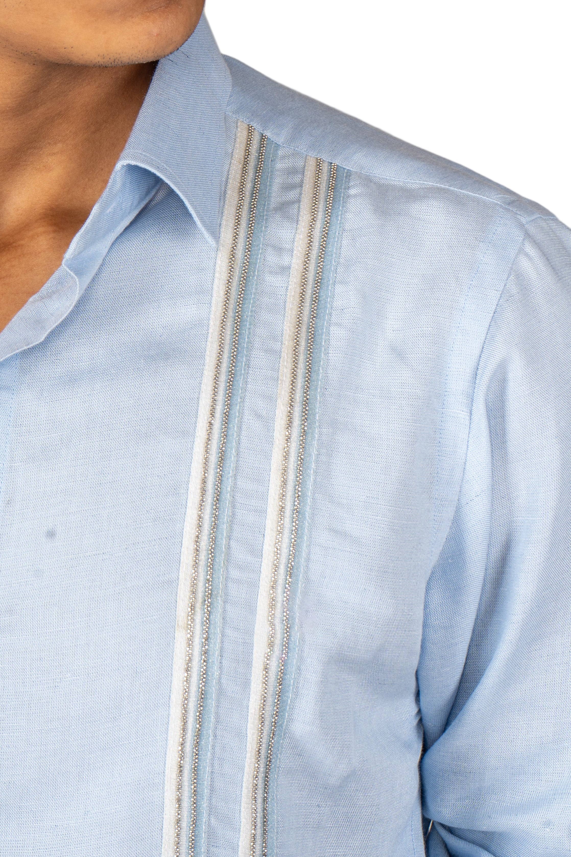 2 STRIPE SILVER BLUE LINEN SHIRT - Menoir