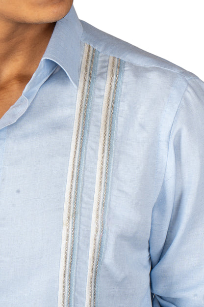 2 STRIPE SILVER BLUE LINEN SHIRT