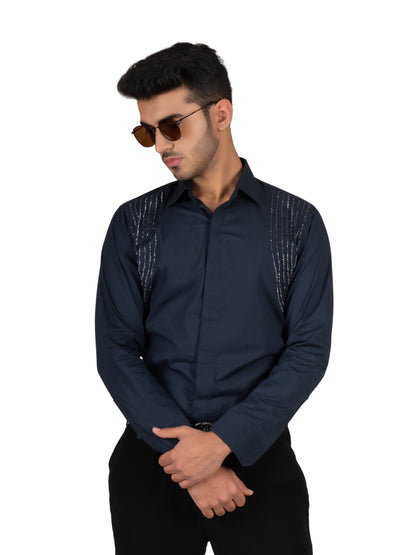 EMBROIDERED NAVY BLUE SHIRT