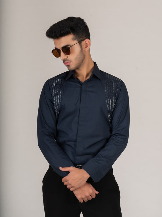 EMBROIDERED NAVY BLUE SHIRT