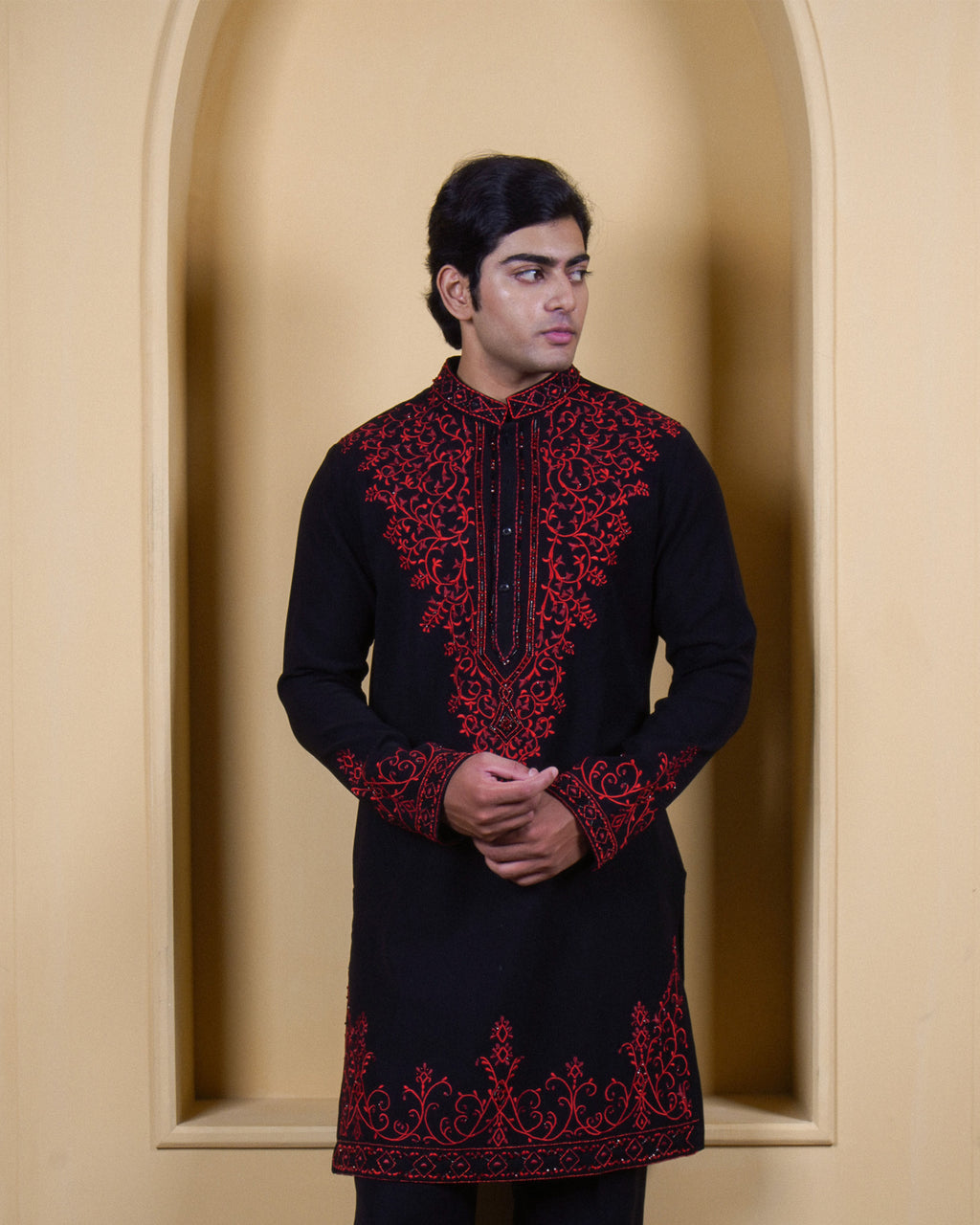 Rubra Black Embroidered Kurta